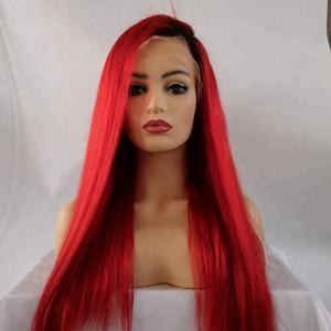 Perruques en dentelle à livraison rapide, couleur rouge, cheveux européens, perruque en dentelle complète, prix d'usine, perruque en dentelle frontale en cheveux humains - Product Image 2