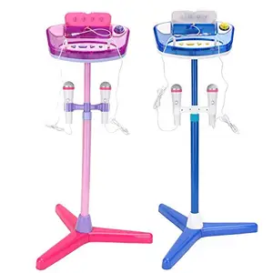 Kids Karaoke Machine Stand Up Microphones Play Set of Two Mics with Amplifier Built In Mp3 Jack and LED Lights
