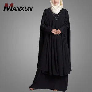 高品质阿拉伯 Thobe 摩洛哥 Kaftan Abaya 妇女重型串珠 Kaftan 迪拜黑色 Abaya 时尚 Jilbab