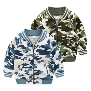 Lunga Del Manicotto Del Bambino Del Bambino Dei Bambini Delle Ragazze Dei Ragazzi Camo Top Con Cappuccio Della Chiusura Lampo del Cappotto del Rivestimento, Bambini Camo Cappotto Abbigliamento