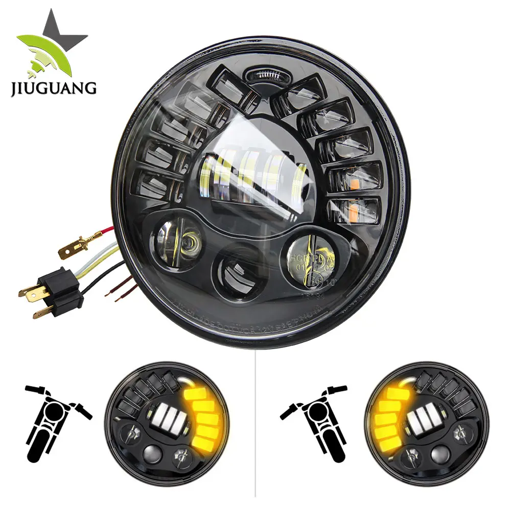 Automotive Motorcycle DRL Dual Color Halo Turn Signal 12V 24V Round Auto Daymaker 7 Inch Ledヘッドライト