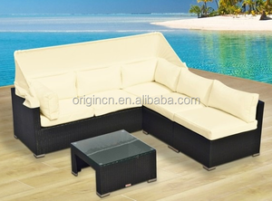 Parasol retráctil <span class=keywords><strong>en</strong></span> forma de <span class=keywords><strong>L</strong></span> de diseño transversal <span class=keywords><strong>exterior</strong></span> muebles de ratán sofá de dosel - Product Image 1