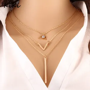 >>> Thời Trang Phụ Nữ Multilayer Vàng Màu Chain Chocker Boho Stick V Pha Lê Dây Chuyền & Mặt Dây Trang Sức Gothic