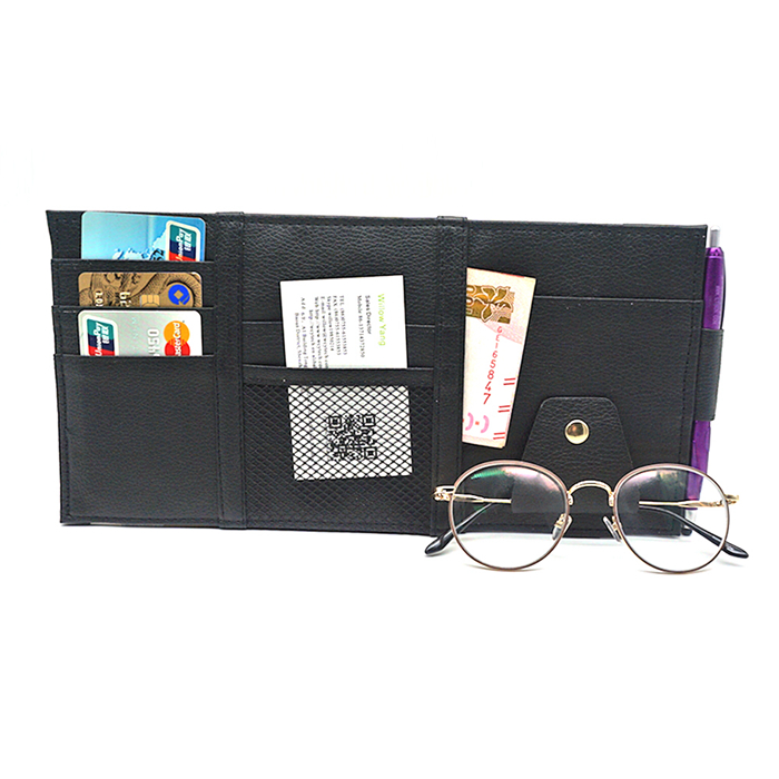 Multifunctional Auto Accessories Document Holder Storage Pouch Mobility Car Sun Visor Organizer Car Storge Pu Leather Black 135g