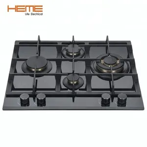 Household cooking appliance 4 brass burner cooktop tempered glass built in gas hob