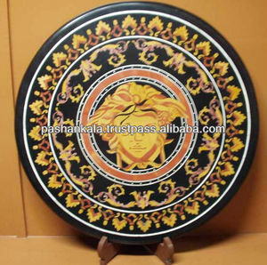 Plateaux de table basse en marbre rond incrusté de pierres - Product Image 1