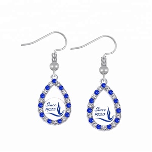 Eleganti <span class=keywords><strong>Orecchini</strong></span> Charm Zeta Phi Beta per Donne Raffinate, con Cristalli Blu e Bianchi, Stile Club Life Member 1920 - Product Image 3