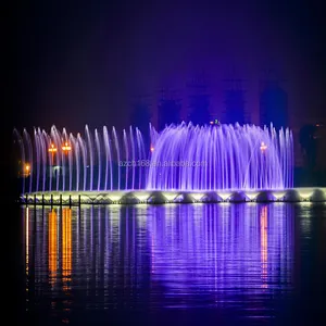 Fonte de água redonda dança música grande, fonte de água em lago design por fonte de arcos íris