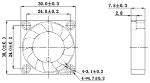 พัดลมระบายความร้อนขนาดเล็กแบบไม่มีแปรงถ่าน,พัดลม DC 3.7V 5V 30X30X7มม. 3007 - Product Image 2