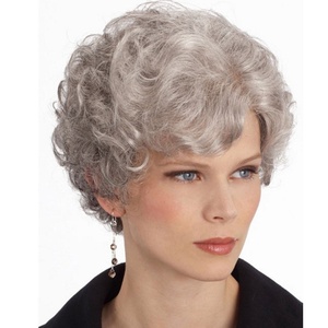 Peluca Corta de Cabello Ondulado, Color <span class=keywords><strong>Gris</strong></span> Plateado, Peluca Corta Rizada Plateada o Blanca, Resistente al Calor, Cabello Sintético Natural, Apta para Mamá - Product Image 2