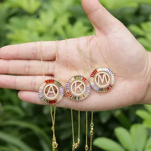 Neue Ankunft Farbe Gold Micro Pave Regenbogen CZ Zirkonia A-Z Initialen Brief Anhänger Halsketten für Frauen Fine Jewelry Girls