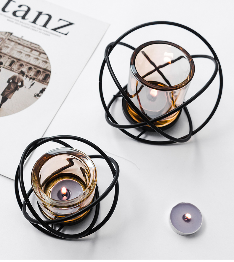Romantic furniture accessories geometric pattern black iron candles holders