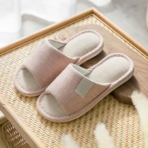 New style linen fabric lady slippers absorbent breathable flax women indoor shoes summer sandals skidproof and washable sliders