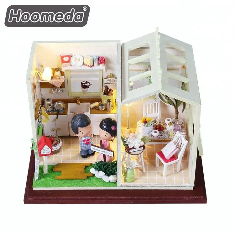 Móveis de cozinha do dia dos namorados, mini casa de madeira artesanal da boneca