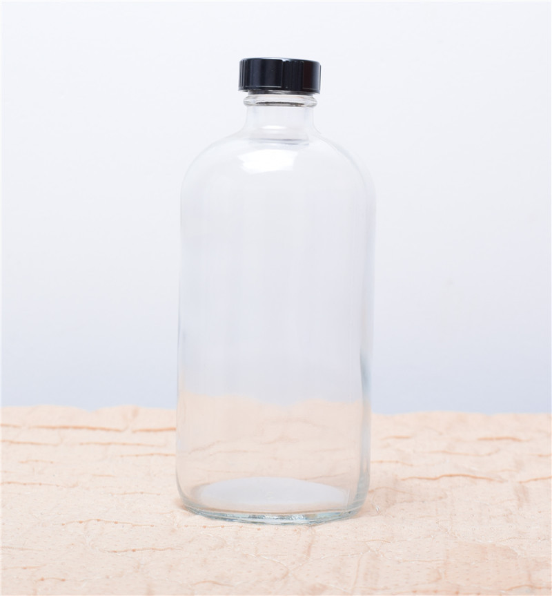 16oz amber boston round glass bottle