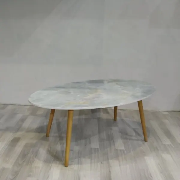 Ebay Hot Seller MDF with Faxu Marble Top Coffee Table with Beech Wood Legs