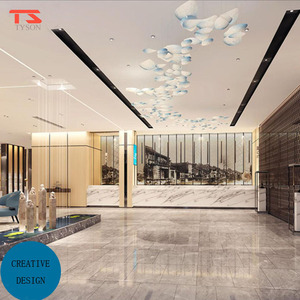 Hotel farbige rot blaue Decke Glas Kronleuchter Long Wave Led Pendel leuchte