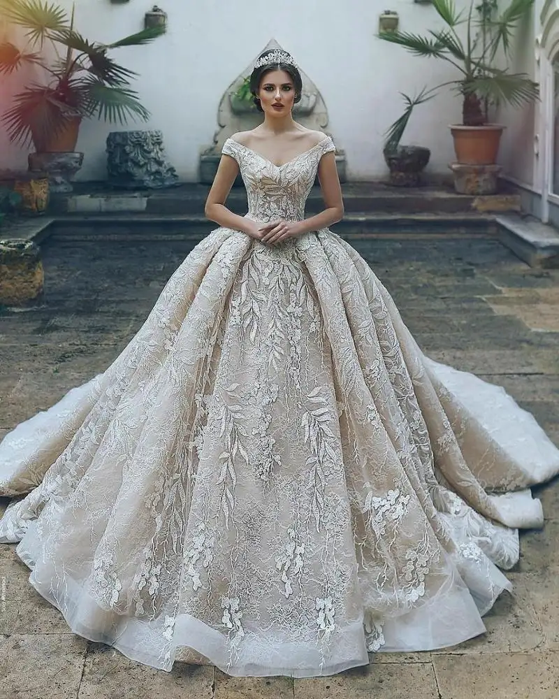 Роскошное кружевное платье Vestido de noiva, свадебное соблазнительное бальное платье с открытыми плечами, пышное мусульманское свадебное платье, Брендовое свадебное платье с замком