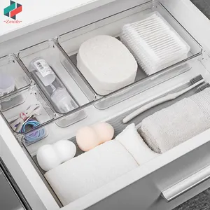 ZNF00047 Customized Clear Small Plastic Cabinet Closet Office Suppliers Organizer Kitchen Drawer Cutlery Tray for Utensils