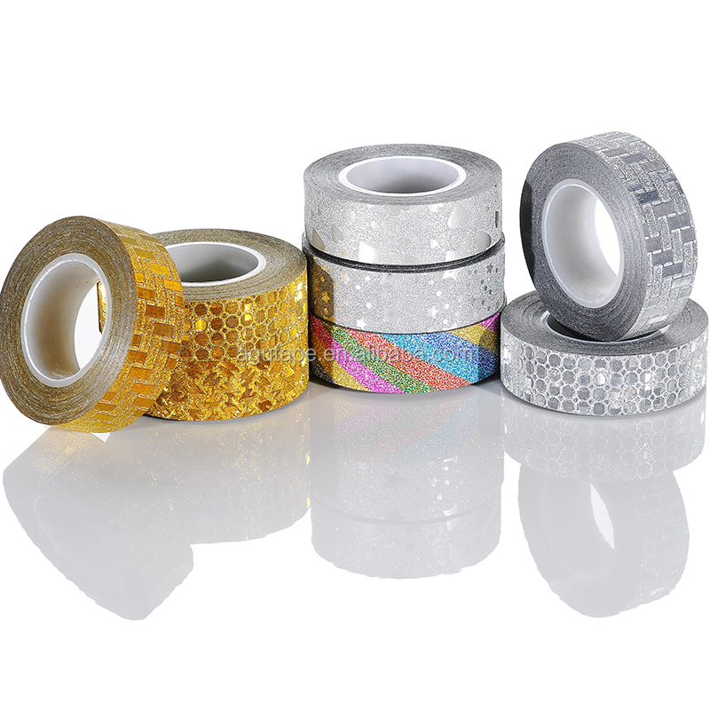 Hot Sale New Design Patterns Self Adhesive Glitter Tape Paper Sticky Gift Packing