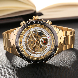 <span class=keywords><strong>Orologio</strong></span> Meccanico Automatico da <span class=keywords><strong>Uomo</strong></span> di Marca Famosa Winner, Quadrante Scheletrato alla Moda, <span class=keywords><strong>Orologio</strong></span> Analogico Sportivo Vintage in <span class=keywords><strong>Acciaio</strong></span> Dorato - Product Image 1