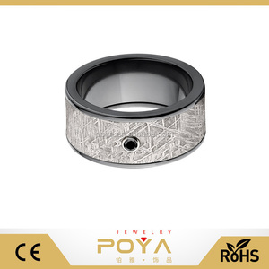 POYA Joyería Costumbre Hacer Su Logotipo de Meteoritos Anillo de Acero de Tungsteno, Negro Plateado Anillo de Carburo de Tungsteno Con el Único Negro CZ piedra - Product Image 1