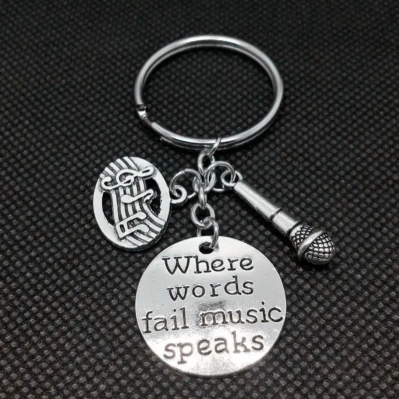 Where Words Fail Music Speaks Note Microphone Music Profession Charms Keychain
