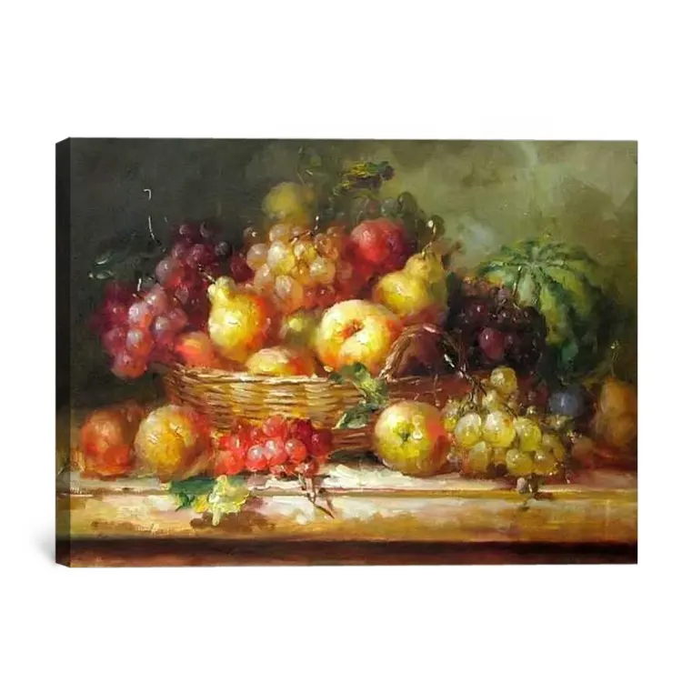 Beautiful still life fruit oil painting of grape and peach