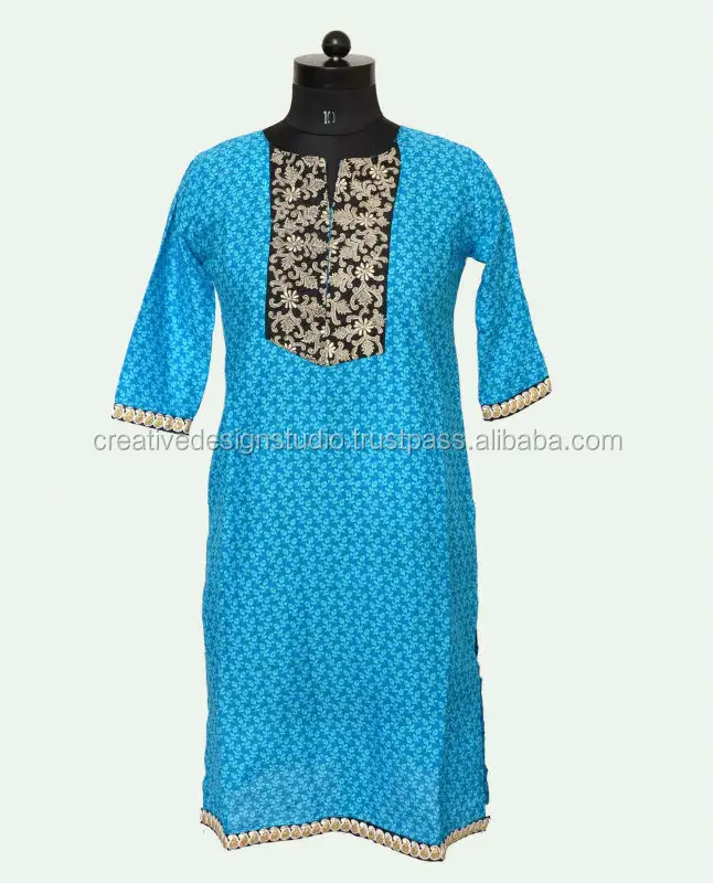 Blue cotton Printed Casual and formal wear Indian ladies Kurtis