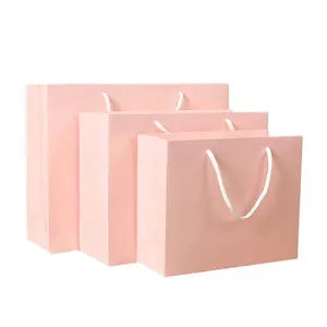 Customized fashion 250gsm art paper a3 size pink paper bags with handles