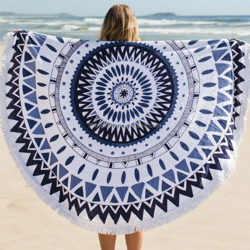 100% Baumwolle schwarz und weiß türkisches Design rundes Strand tuch für Schal