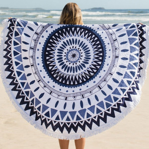 Toalla de Playa Redonda de Diseño Turco en Blanco <span class=keywords><strong>y</strong></span> Negro 100% Algodón para Chal - Product Image 1