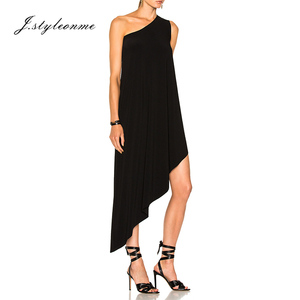 Vestido negro de mujer con dobladillo asimétrico, diagonal, Espalda descubierta, superventas - Product Image 3