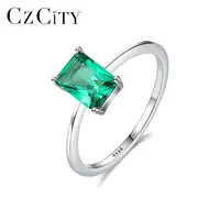 CZCITY उच्च गुणवत्ता 925 स्टर्लिंग चांदी लक्जरी हरी रत्न सगाई के छल्ले गहने उपहार उंगली की अंगूठी महिलाओं के लिए