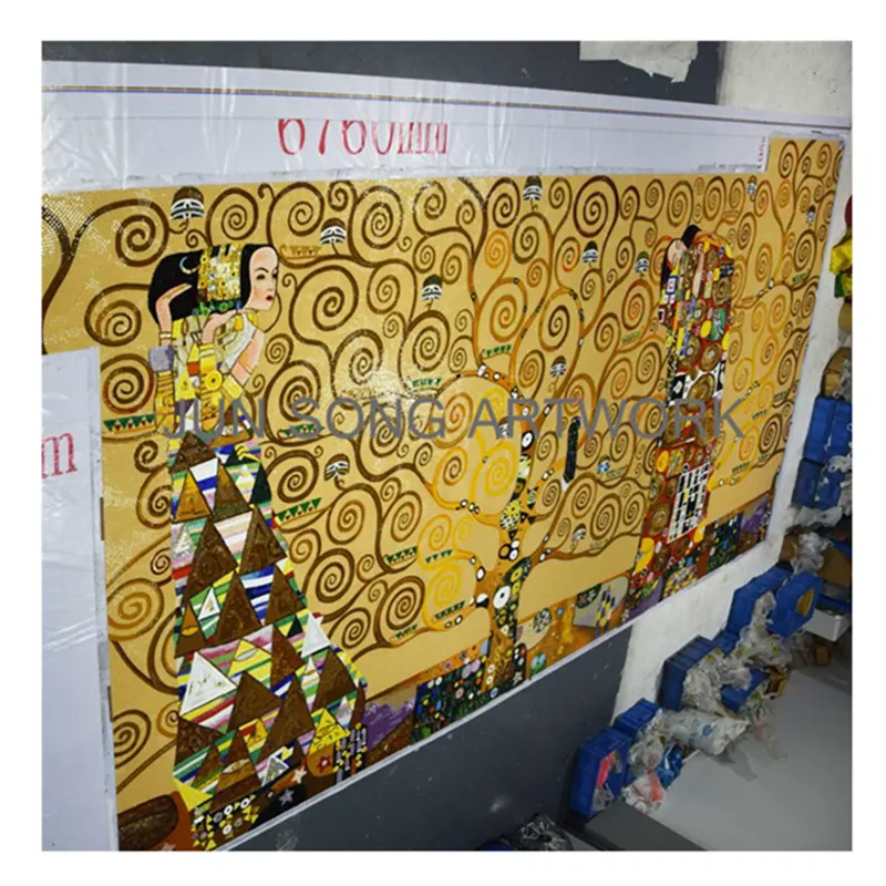 JS MHP-KL07 Famoso Klimt Pittura Albero di Vita Fatto A Mano Piastrelle di Mosaico Di Vetro di Arte Della Parete di Piastrelle Murale per Hotel