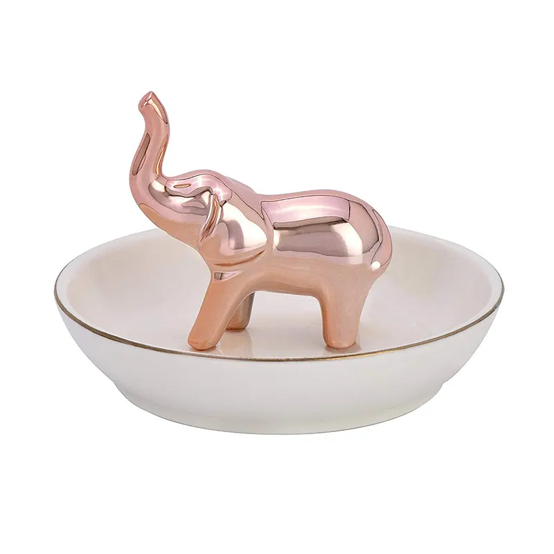 Ingrosso anello a forma di elefante in oro rosa supporto per gioielli in ceramica vassoio