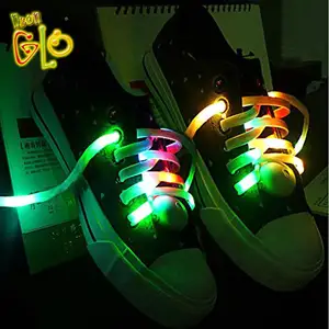 Flashing nylon shoe laces light up flat custom led luminous shoelaces with battery Neon Glo