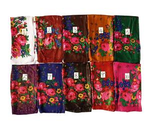 بيع بالجملة من الشركات المصنعة الأوشحة شالات ملابس العنق طباعة الأزهار النساء البوليستر مربع الذهب وركس لامع وشاح الروسية - Product Image 5