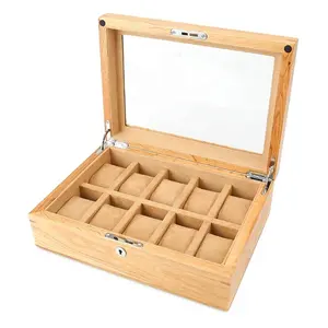 Personnalisé 10 Grilles En Bois Laqué Mat Velours OEM Montre Emballage Boîte Avec Serrure Montre De Luxe Étui De Rangement