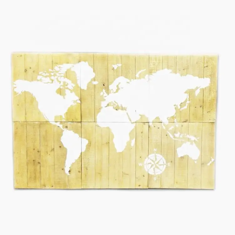 6 Pieces Assemble Wooden World Graphic Map Wood Wall Art For Restaurant