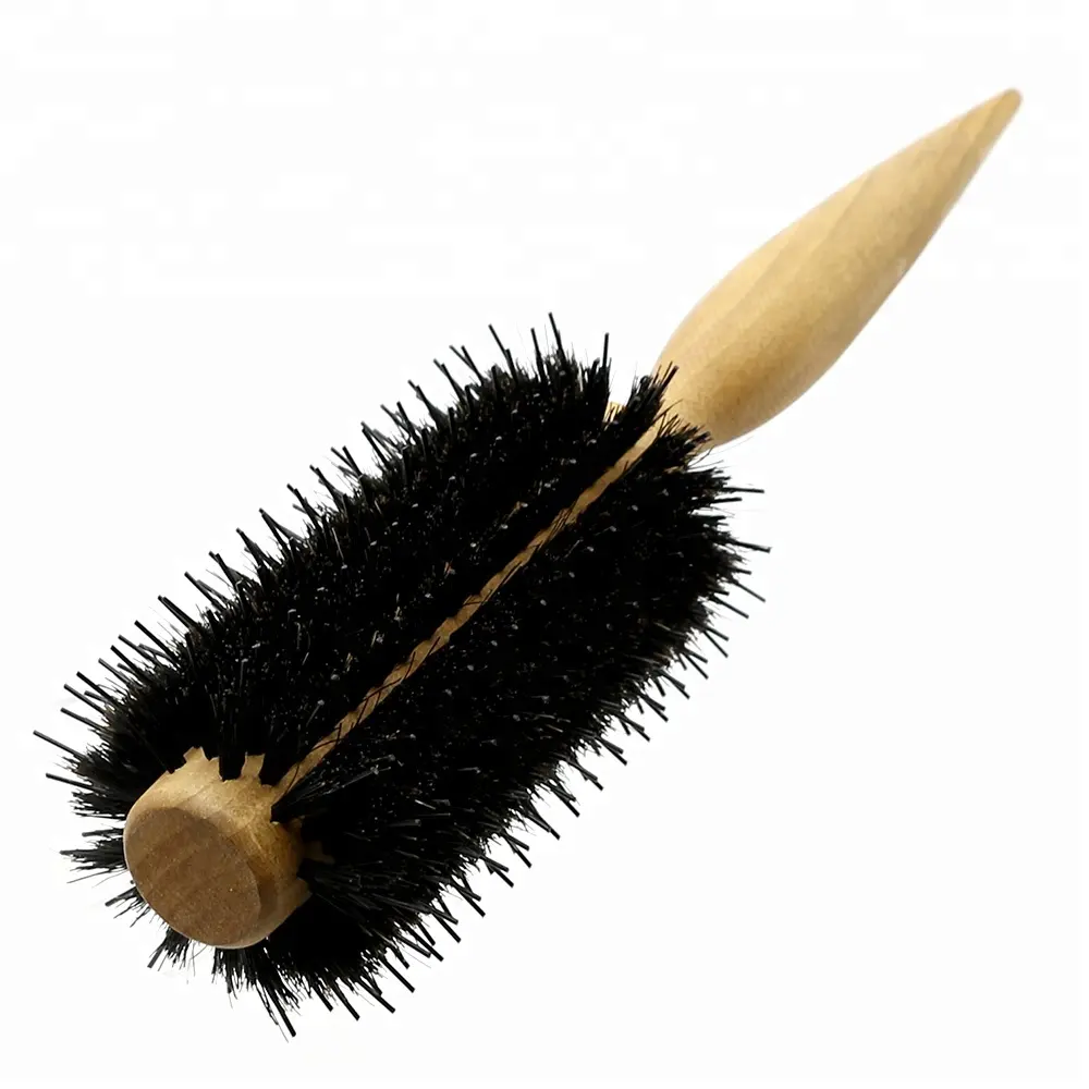 Bristle Hair Round Roller Curly Hair Brush Wood Handle Boars Hair Wood Brush