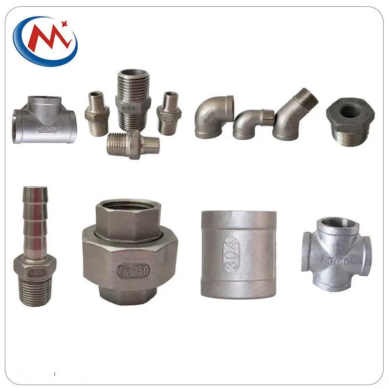 SS304 Screwed Fittings Bushing 90 Degree Elbow BSPT Thread End Cross Flanged Tee Reducer Square/round/hex Plug Stainless Steel