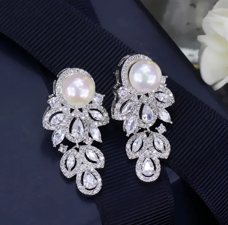 Grape Simulated Pearl Drop Dangles Earring Wedding Bridal New Fashion Cluster Pearl Earrings Gift