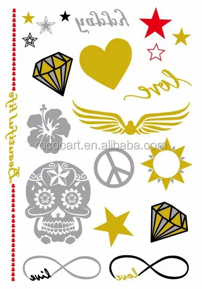 VT332/Экологически чистая металлическая Золотая фольга flash tattoo-skull,infinity,heart,diamond design tattoo sticker