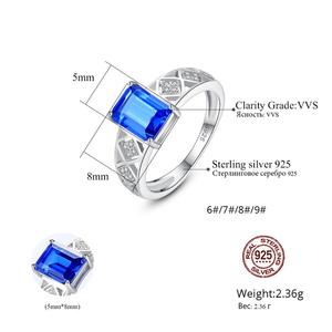 CZCITY-anillo cuadrado de plata de primera ley con gema de zafiro para mujer, sortija, plata esterlina 925, Gema de zafiro, estilo geométrico, S925 - Product Image 2