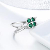 BAGREER SCR196 Coréen Vert Chanceux Quatre Feuilles CZ Pierre Double Ligne Trèfle Bague S925 Argent Dame Mode Bague Femmes Bijoux