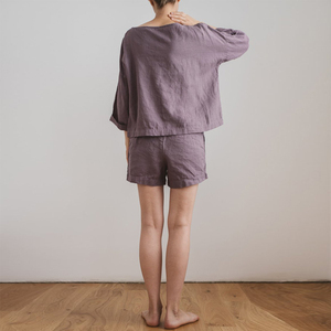<strong>Women</strong> Pyjamas <strong>Linen</strong> <strong>Top</strong> and Shorts Set Ladies <strong>Linen</strong> Blouse and Shorts Pajama Set - Product Image 6