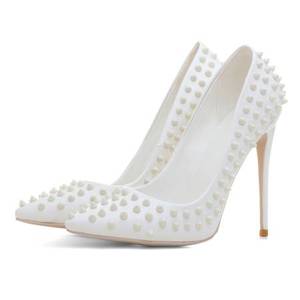 Custom Private Label <span class=keywords><strong>eleganti</strong></span> rivetti bianchi in pelle sintetica 10cm tacchi a spillo <span class=keywords><strong>scarpe</strong></span> da donna - Product Image 5