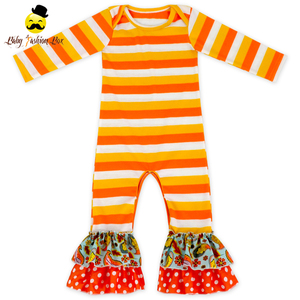 Otoño e Invierno los niños ropa naranja y blanco rayas manga larga Ruffle Icing Bottom bebé niños algodón Jumpsuit - Product Image 1