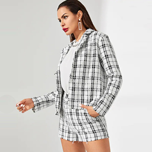 Blazer da donna in <span class=keywords><strong>Tweed</strong></span> adatto a Blazer e pantaloncini in <span class=keywords><strong>Tweed</strong></span> a bottone singolo da donna - Product Image 2